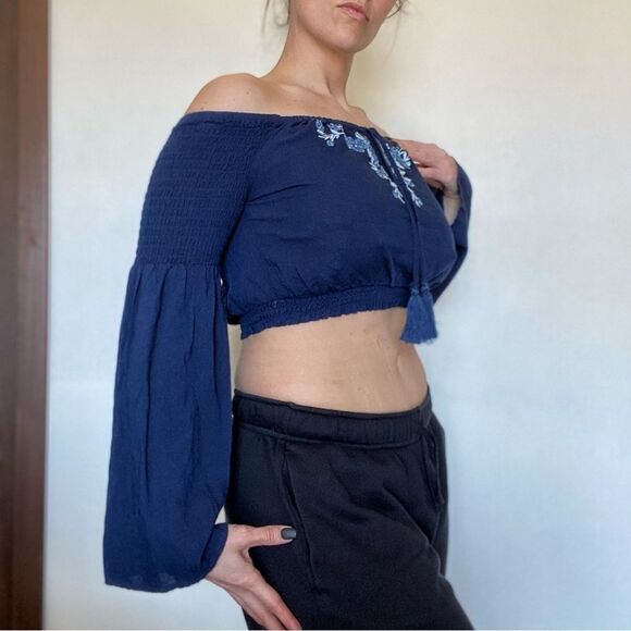 PacSun Top Peasant Festival Embroidered Tassel Cropped Boho NEW Medium - Picture 5 of 13